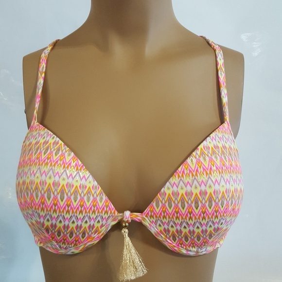 SHADE & SHORE Zigzag 36C Halter Swimsuit Bathing Swim Wear Multicolor Bikini Top - Picture 3 of 11